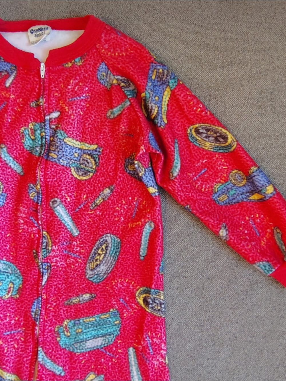 Vtg 90s OshKosh Bgosh Motorcycle Fleece Sleeper One Piece Pajamas Size 6 Kidcore